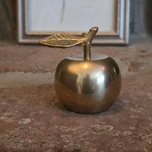 Crescent Solid Brass Apple Bell clapper paperweight Vintage Teacher Taiwan